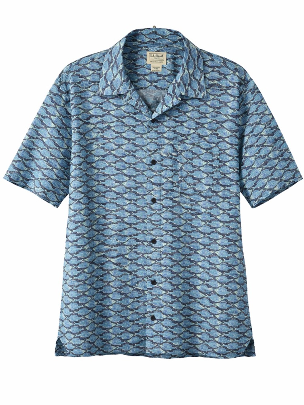 L.L. Bean Tropical Fish Button Down Shirt | Blue Hawaiian Camp Shirt